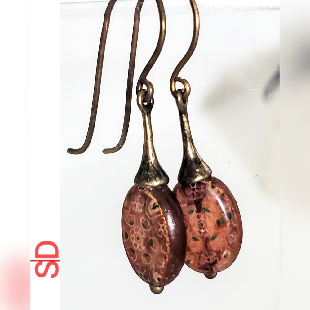 Orange Earrings - Tensha Japanese Glass Drop Earrings - Bronze